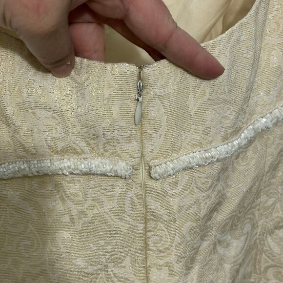 Vintage Badgley Mischka 90's Y2K Cocktail Dress Cream White Gold Brocade Size 6 - Picture 9 of 10